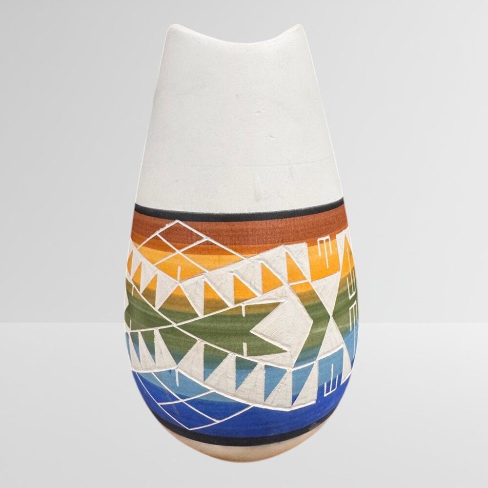 Vtg Sioux Pottery Rapid City South Dakota Vase Signed Swift Eagle Multicolor